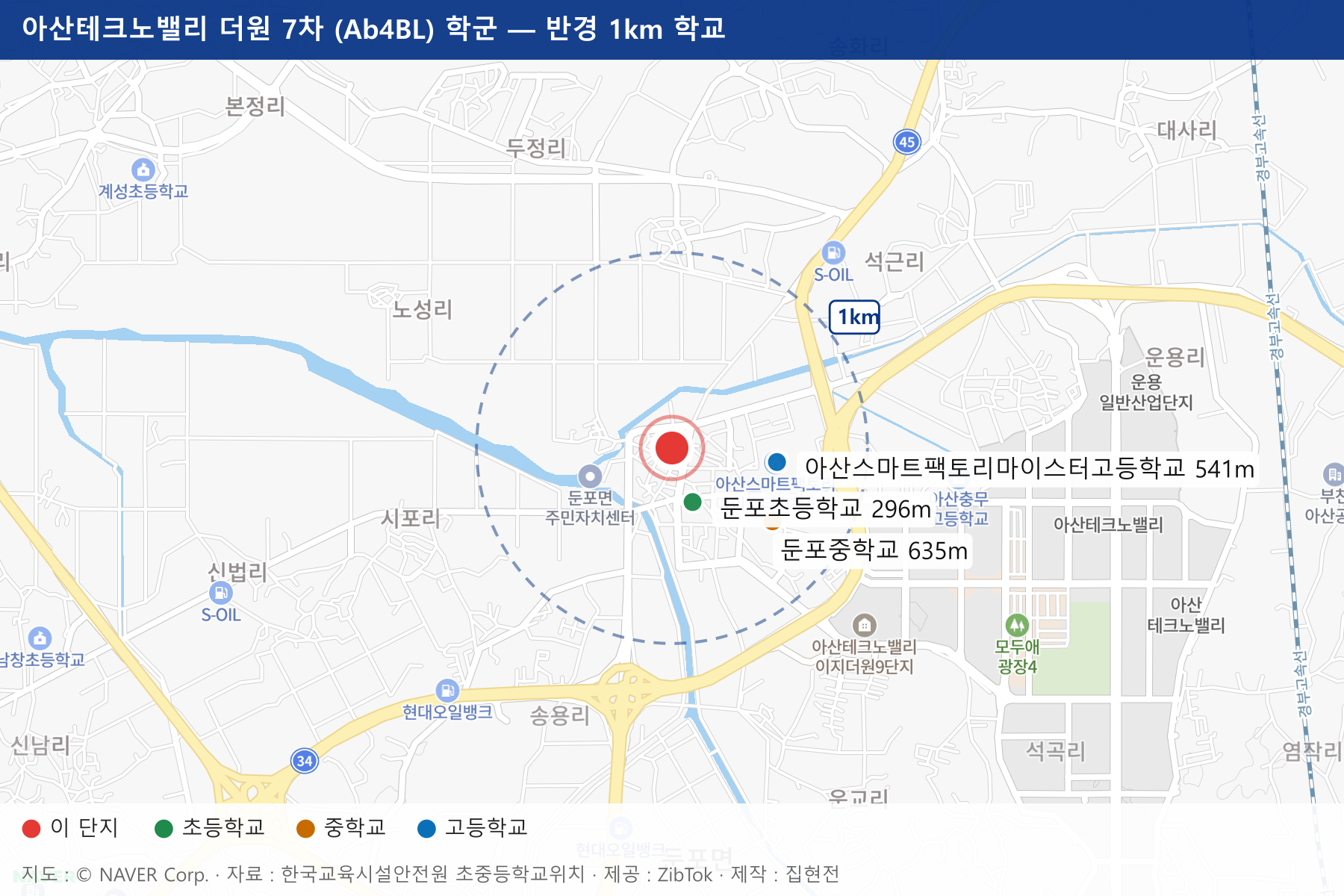 아산테크노밸리 더원 7차 (Ab4BL) 학군 지도