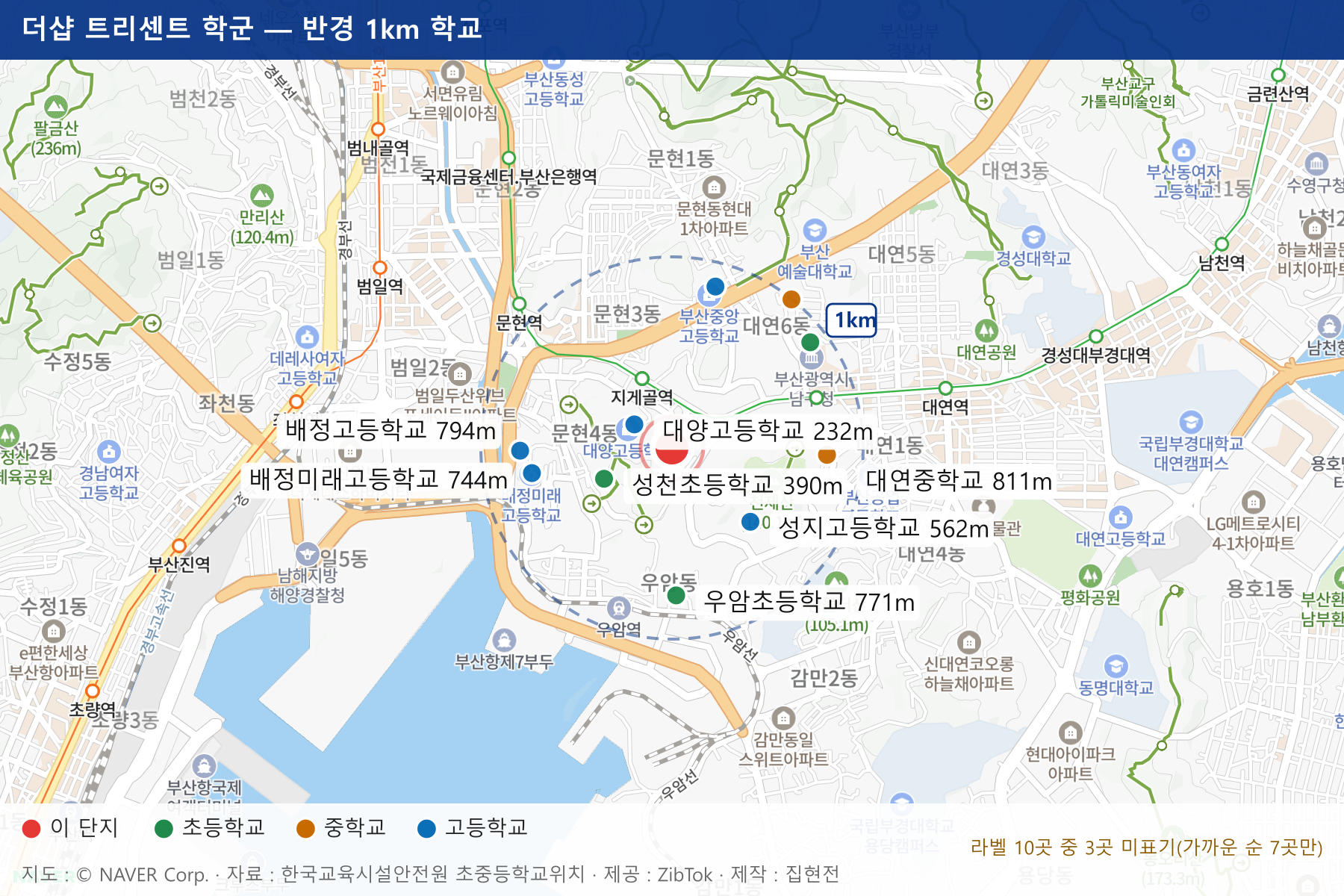 더샵 트리센트 학군 지도