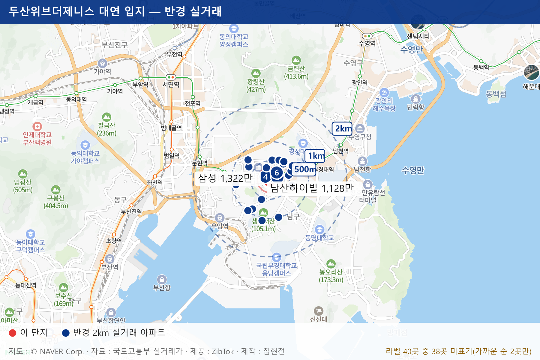 두산위브더제니스 대연 입지 지도