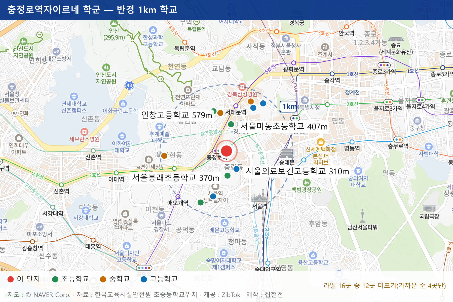 충정로역자이르네 학군 지도