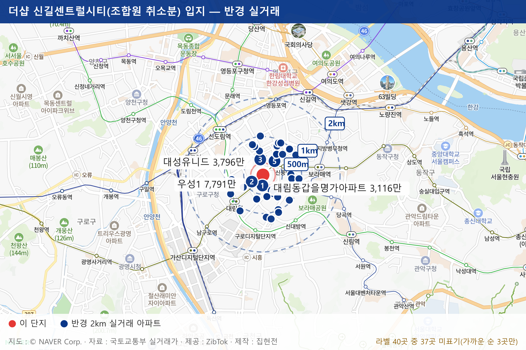 더샵 신길센트럴시티(조합원 취소분) 입지 지도
