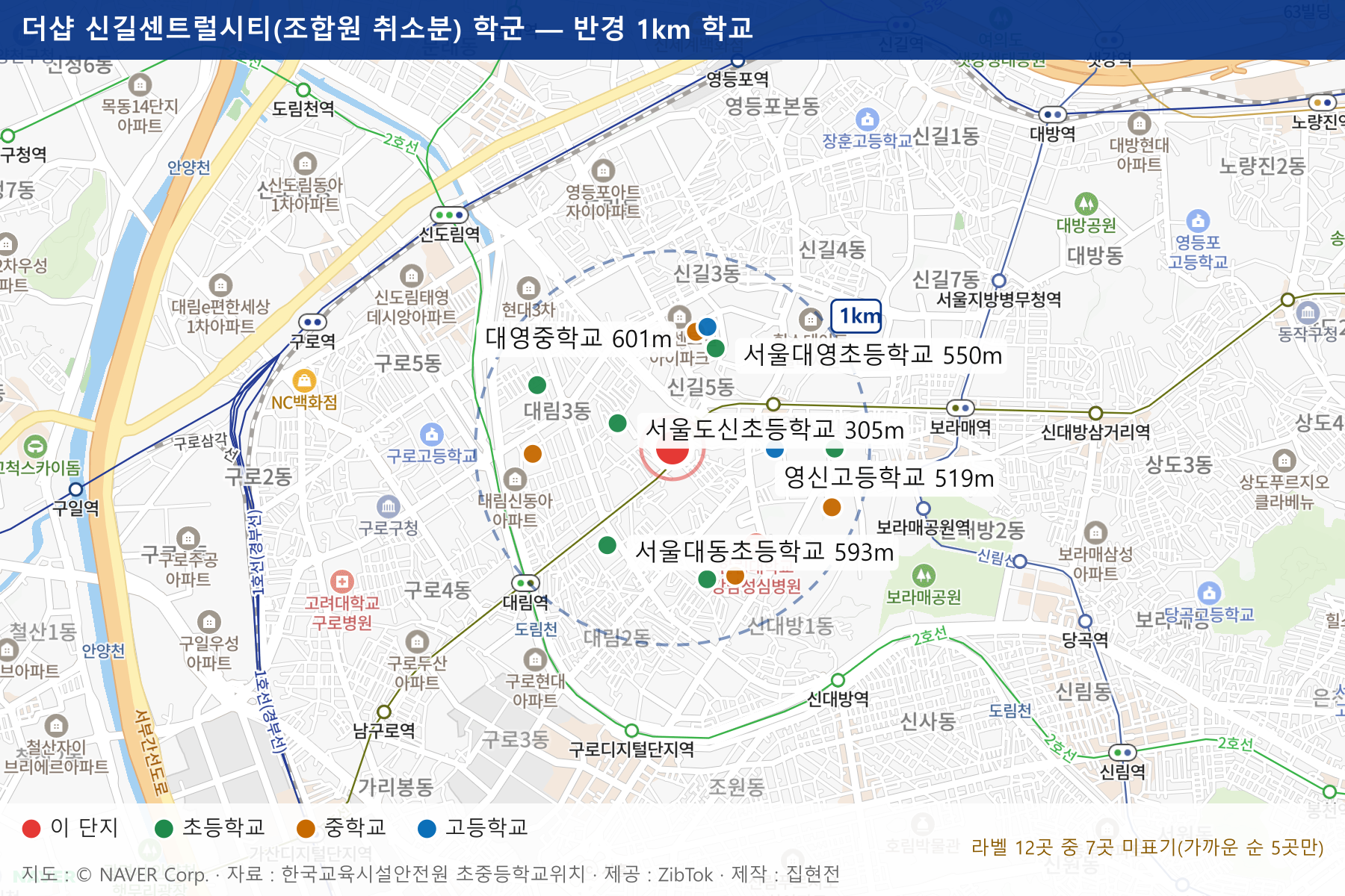 더샵 신길센트럴시티(조합원 취소분) 학군 지도