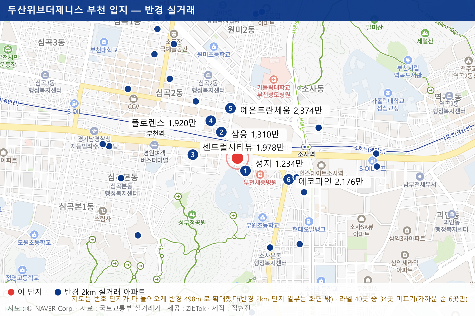 두산위브더제니스 부천 입지 지도