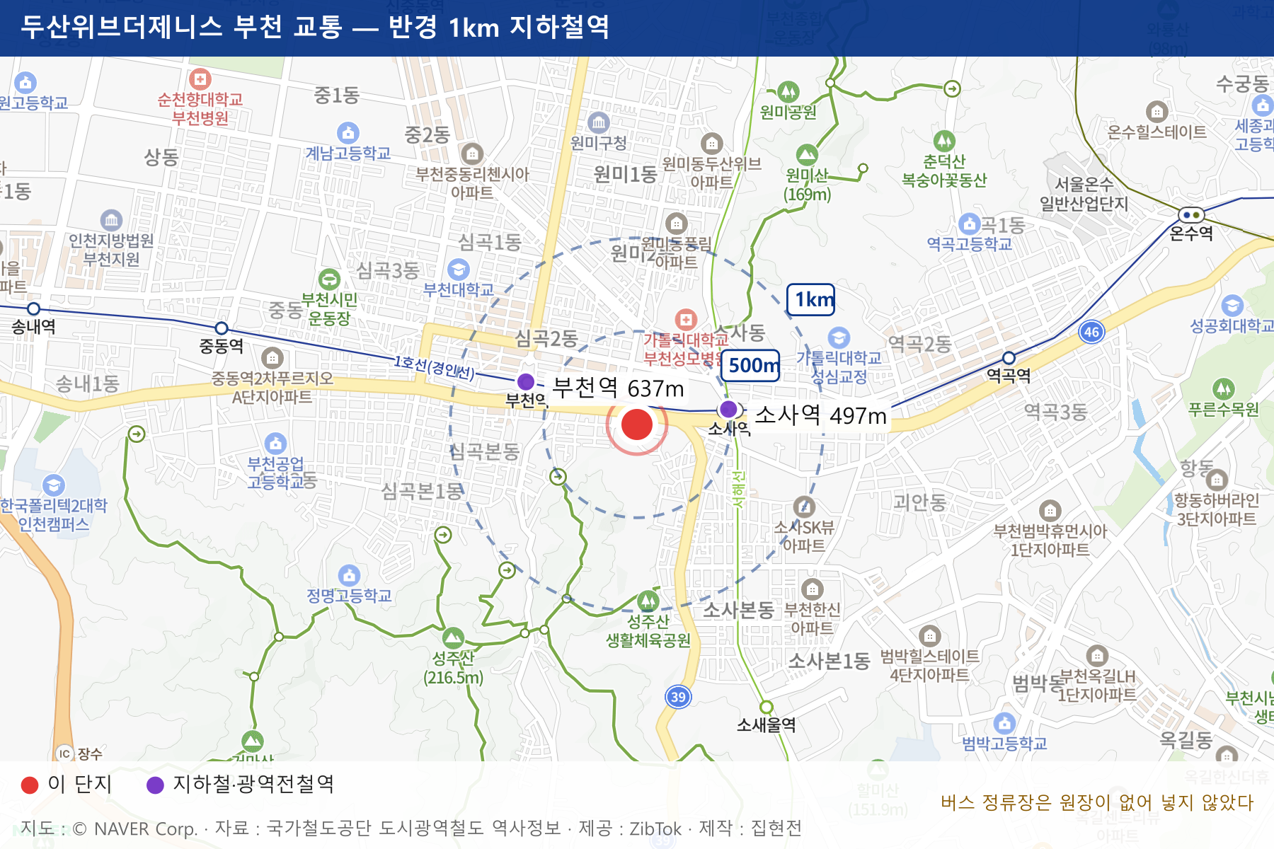 두산위브더제니스 부천 교통 지도