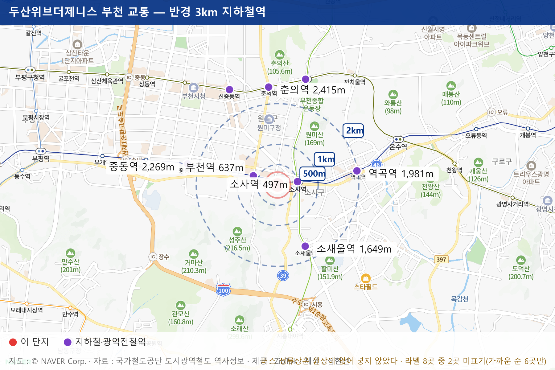 두산위브더제니스 부천 교통 지도