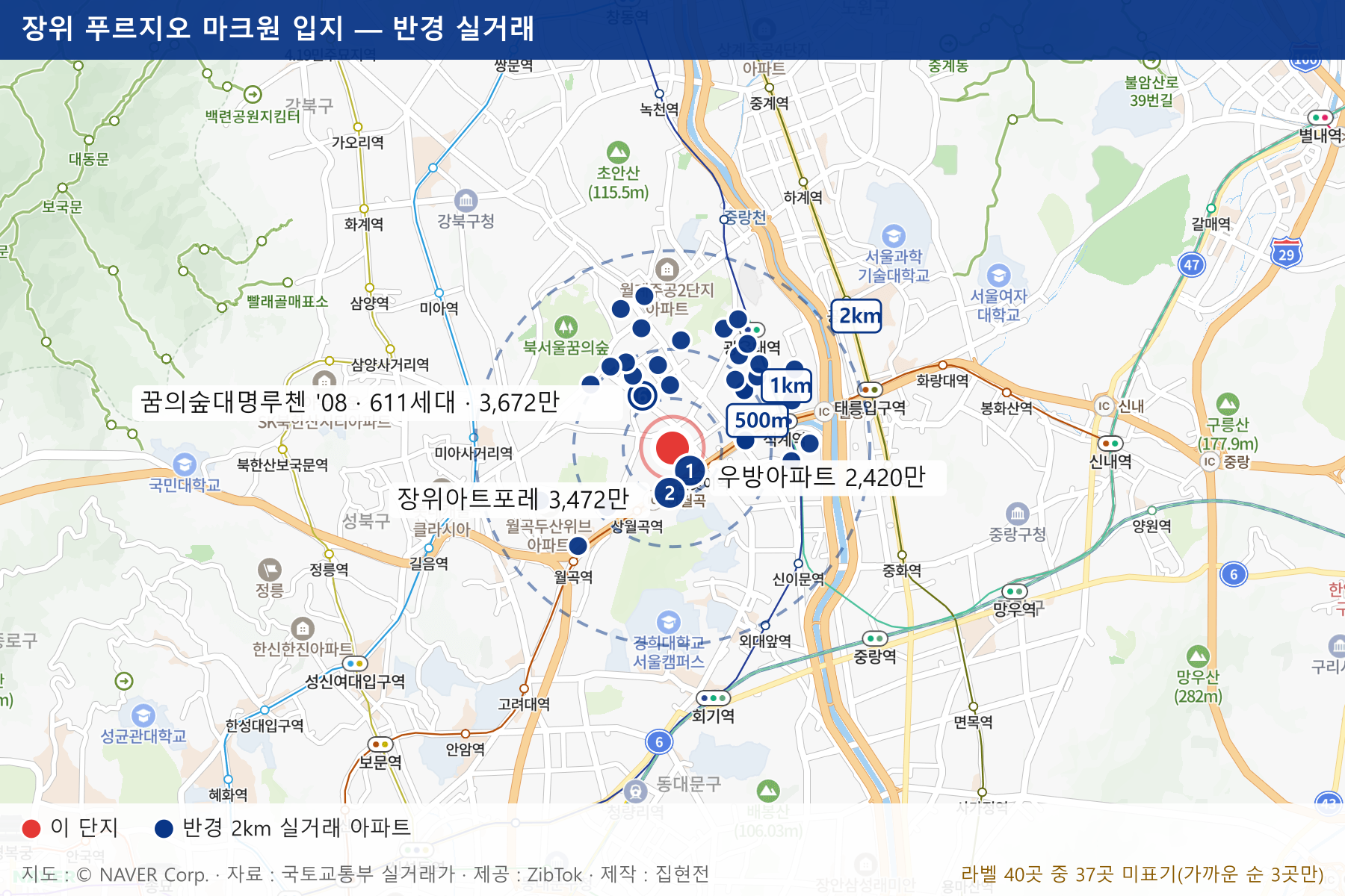 장위 푸르지오 마크원 입지 지도