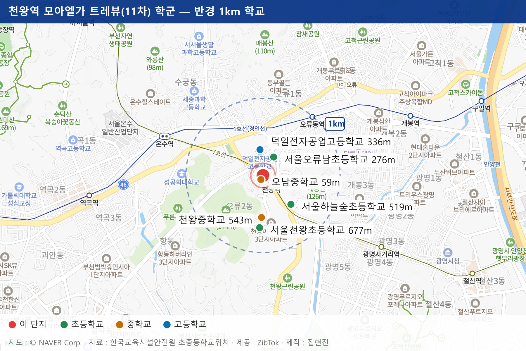 천왕역 모아엘가 트레뷰(11차) 학군 지도