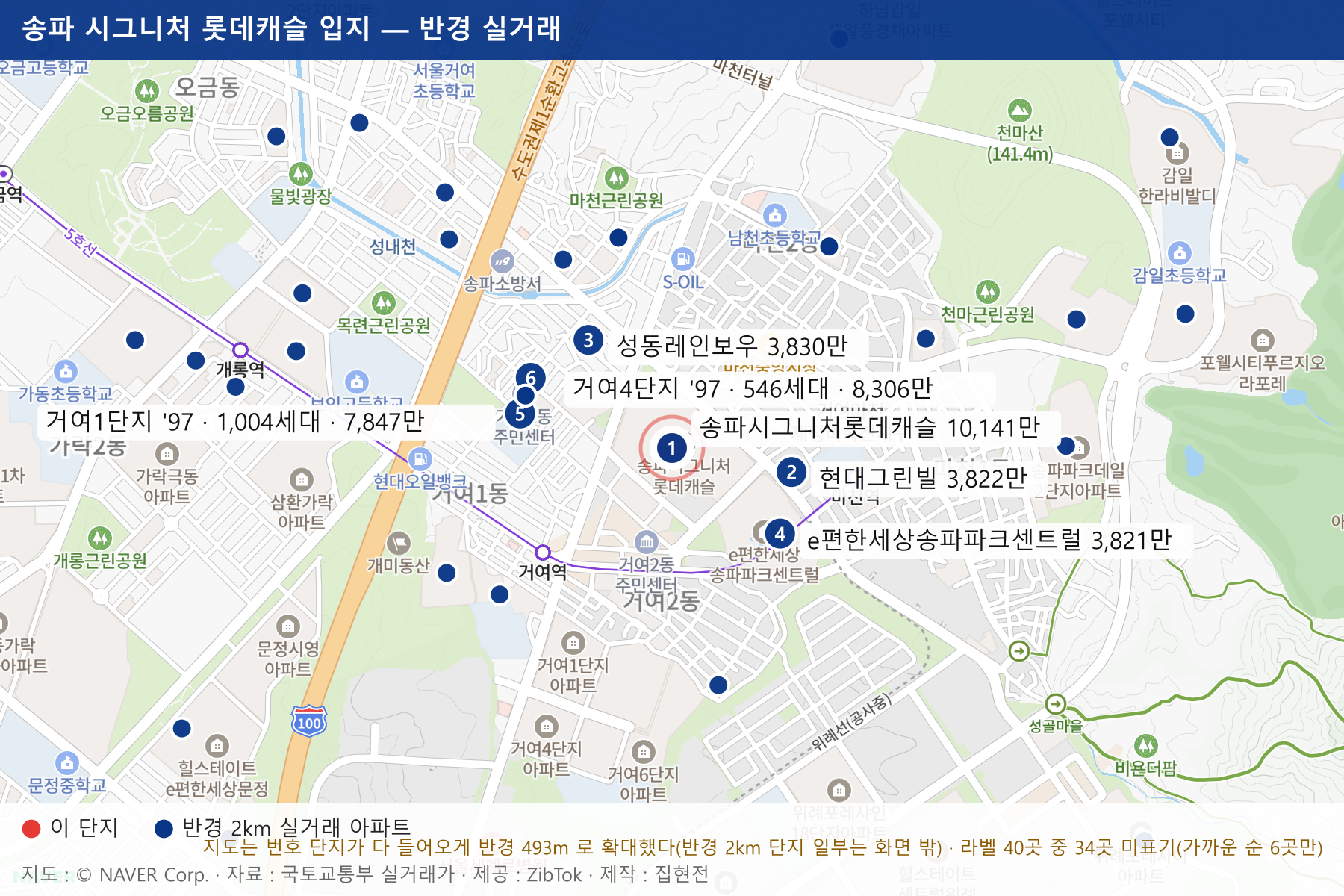 송파 시그니처 롯데캐슬 입지 지도