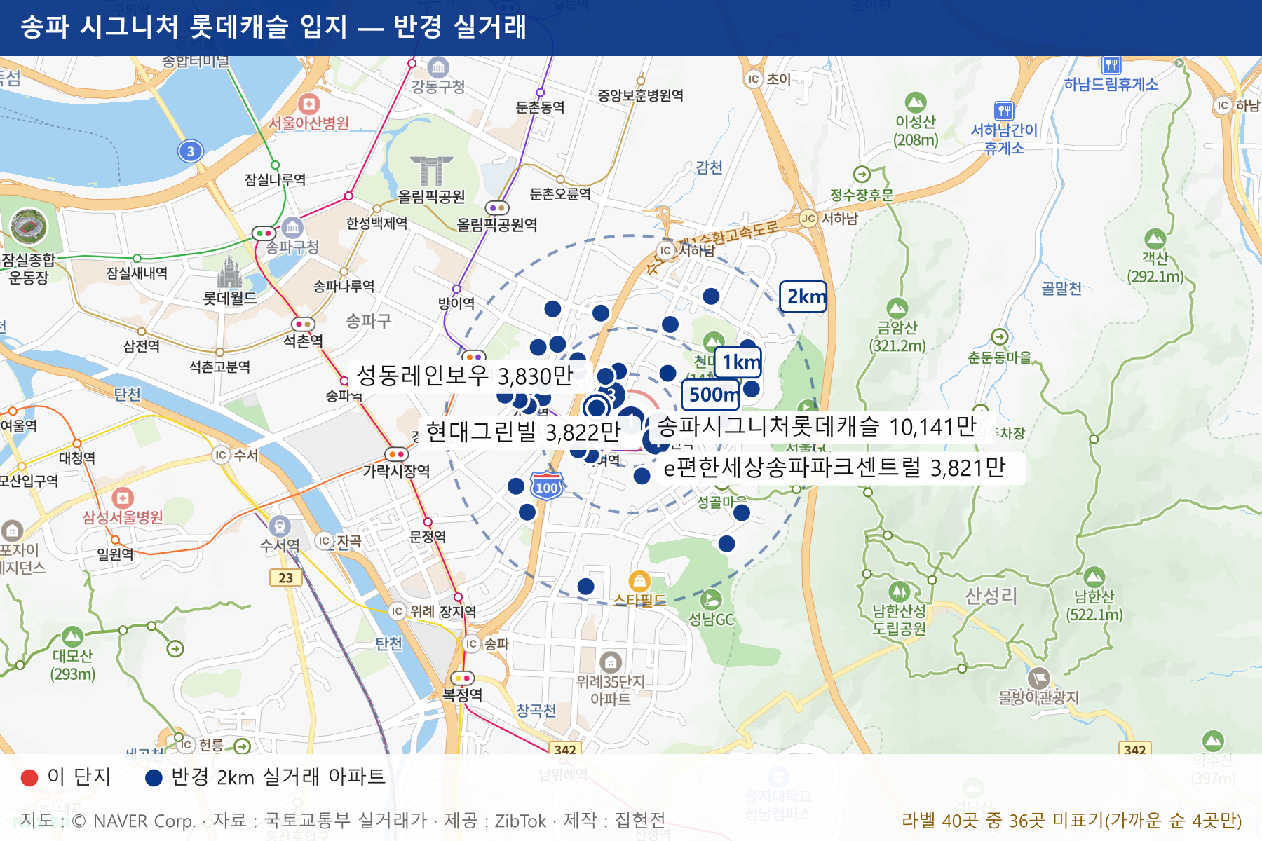 송파 시그니처 롯데캐슬 입지 지도