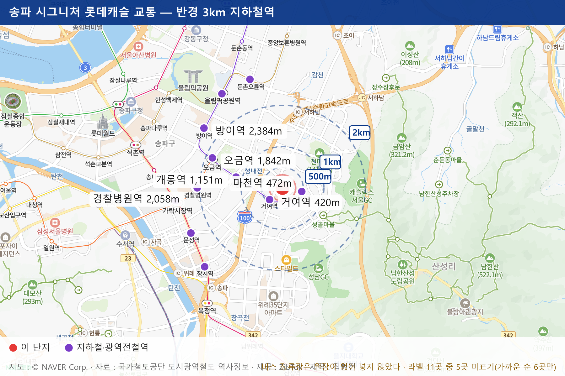 송파 시그니처 롯데캐슬 교통 지도