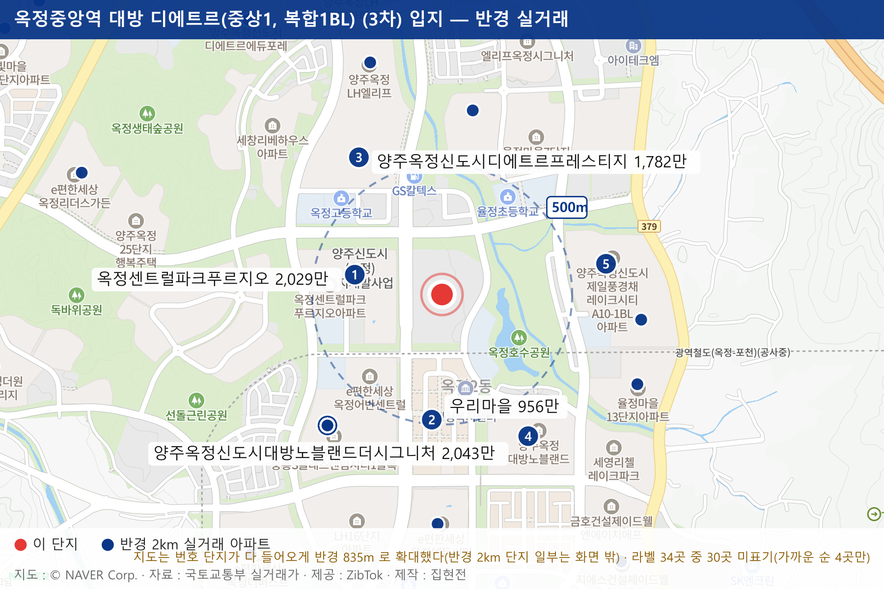 옥정중앙역 대방 디에트르(중상1, 복합1BL) (3차) 입지 지도