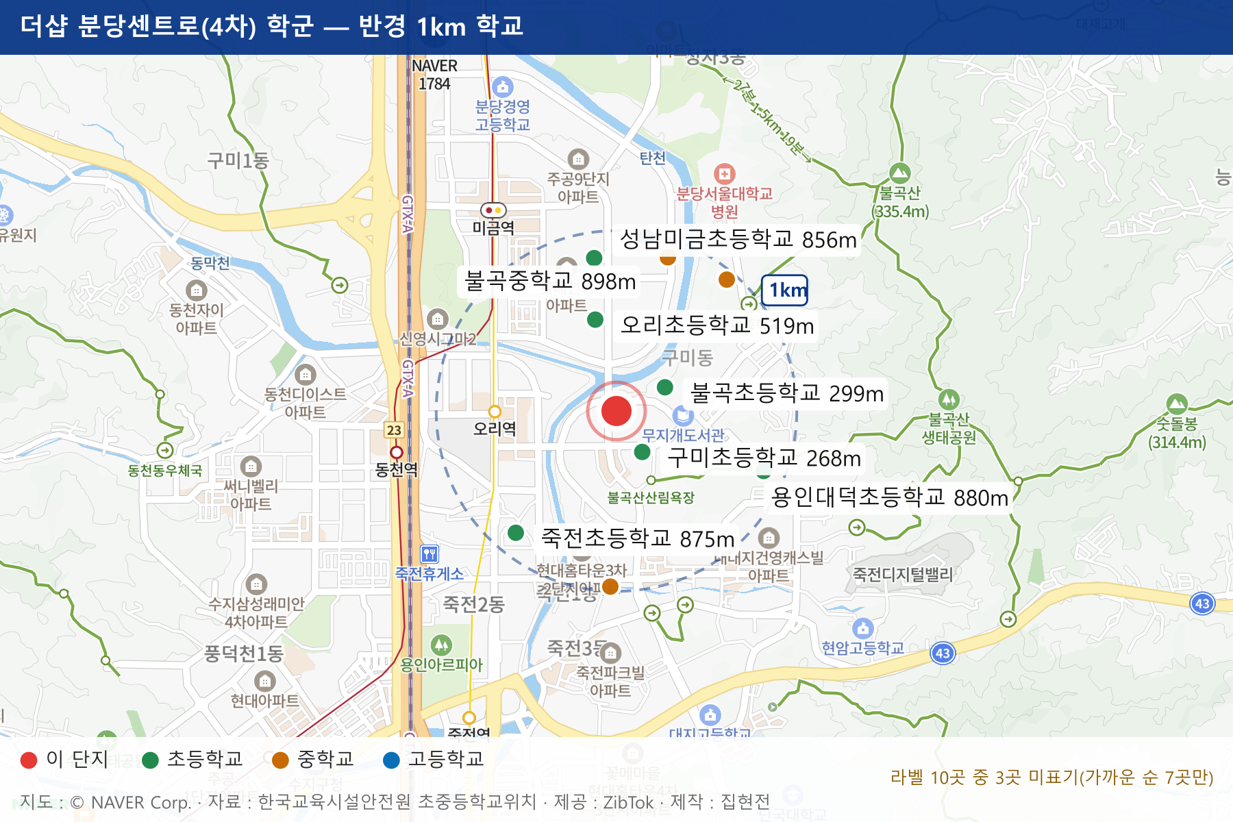 더샵 분당센트로(4차) 학군 지도