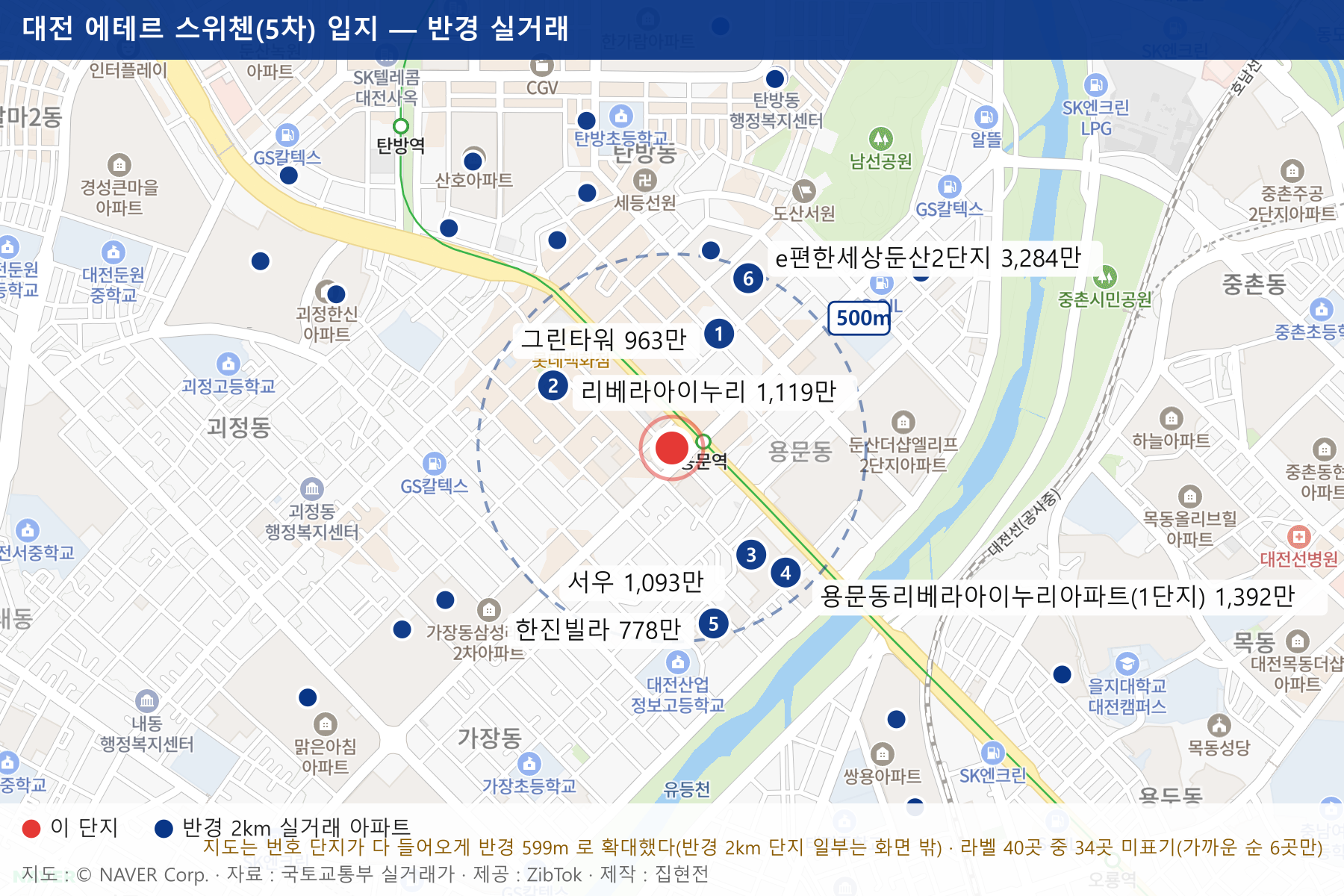 대전 에테르 스위첸(5차) 입지 지도