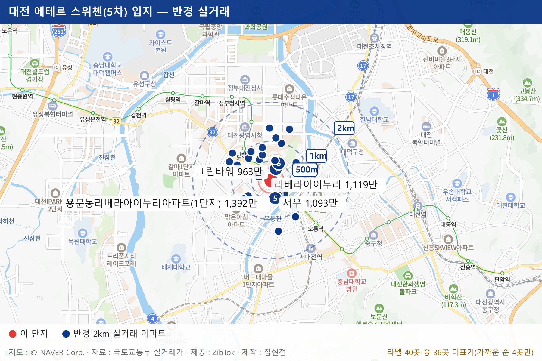 대전 에테르 스위첸(5차) 입지 지도