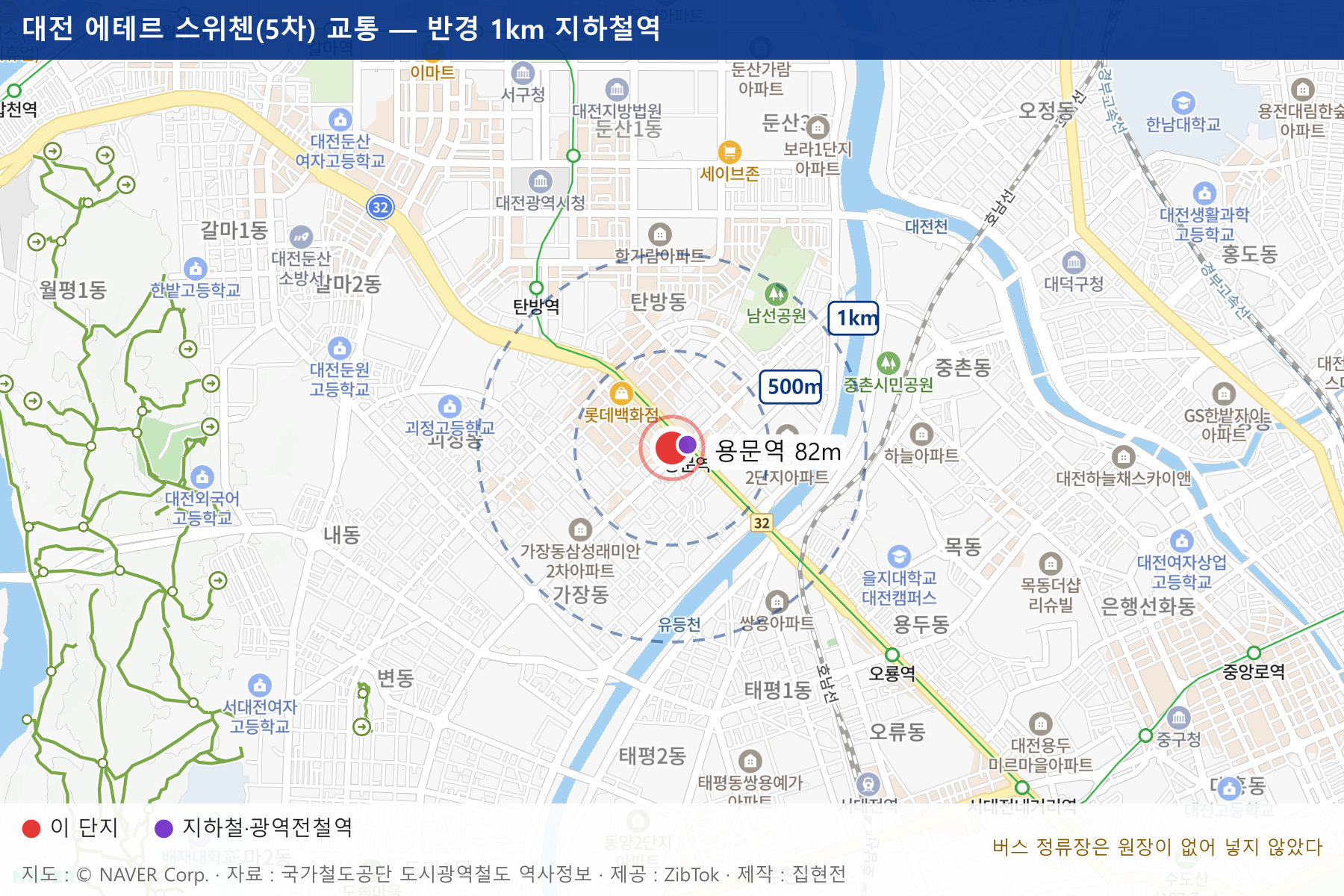 대전 에테르 스위첸(5차) 교통 지도