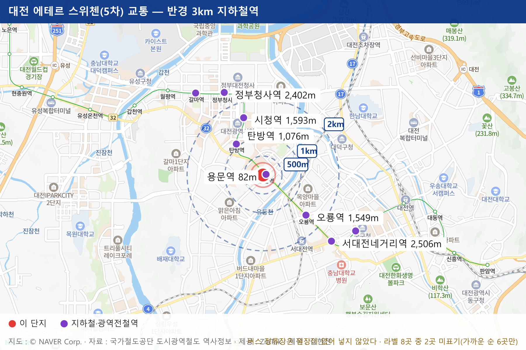 대전 에테르 스위첸(5차) 교통 지도