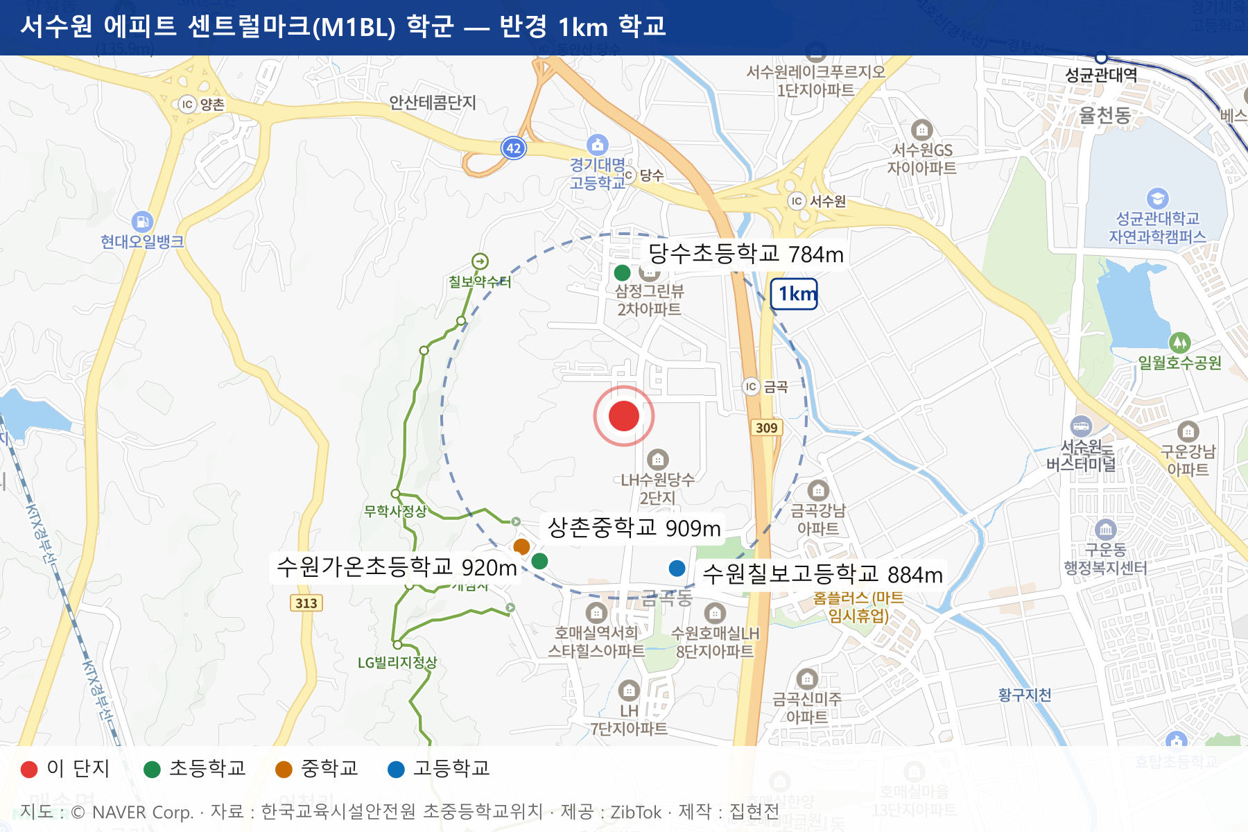 서수원 에피트 센트럴마크(M1BL) 학군 지도