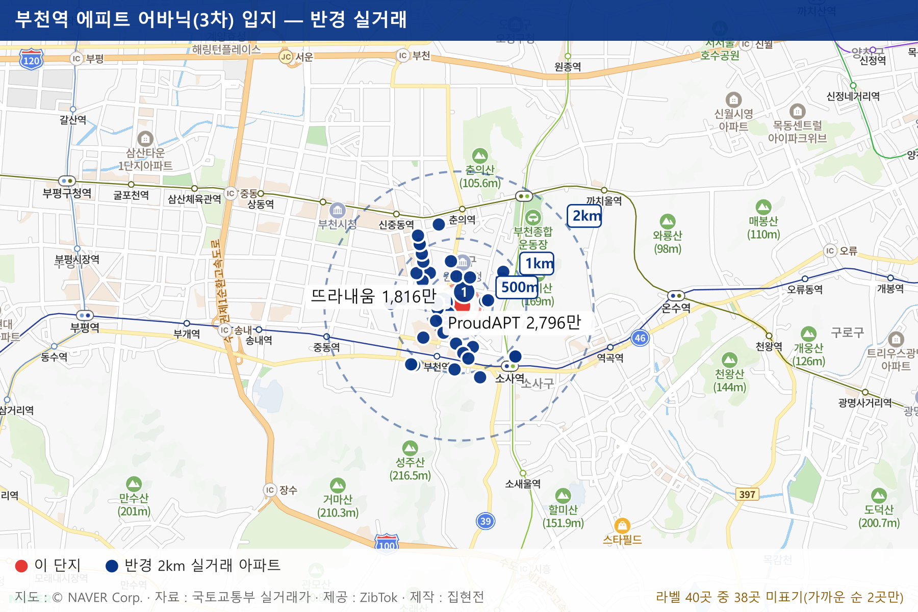 부천역 에피트 어바닉(3차) 입지 지도