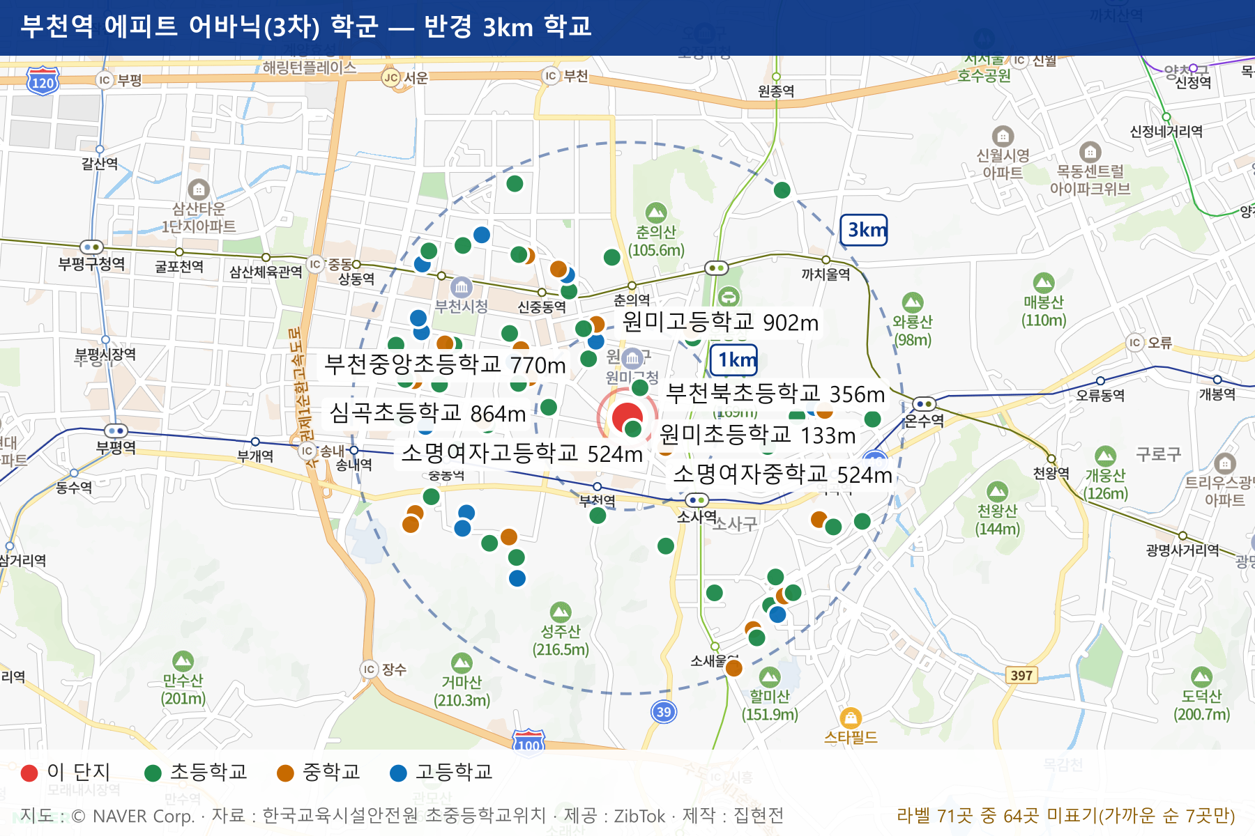 부천역 에피트 어바닉(3차) 학군 지도