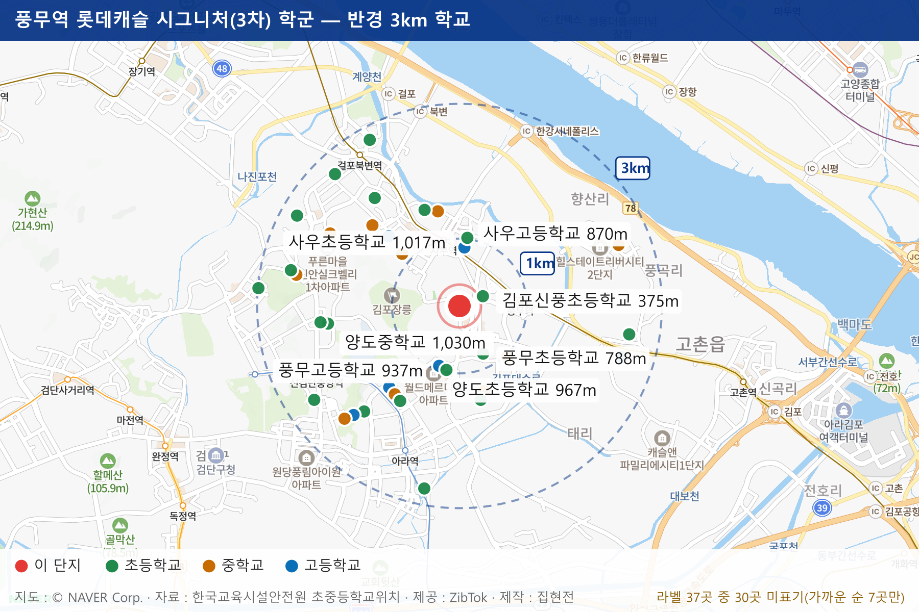 풍무역 롯데캐슬 시그니처(3차) 학군 지도