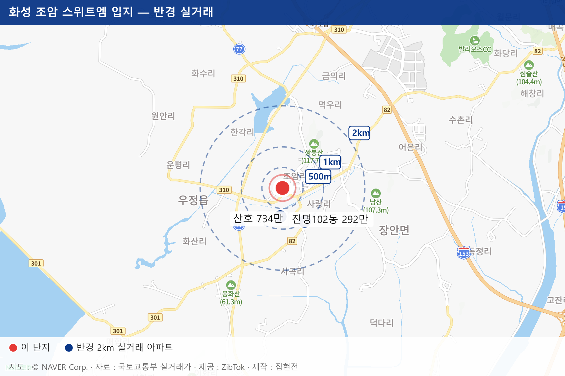 화성 조암 스위트엠 입지 지도
