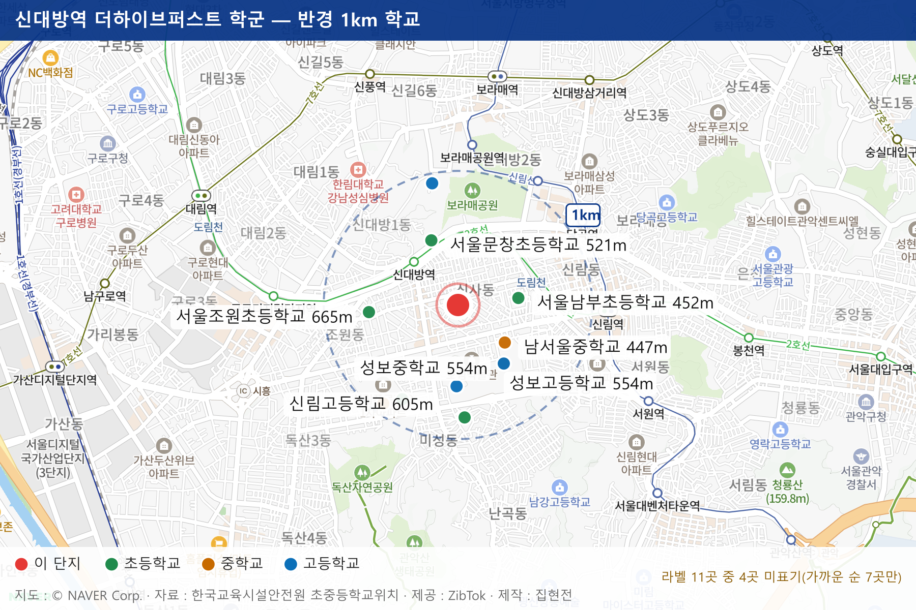 신대방역 더하이브퍼스트 학군 지도