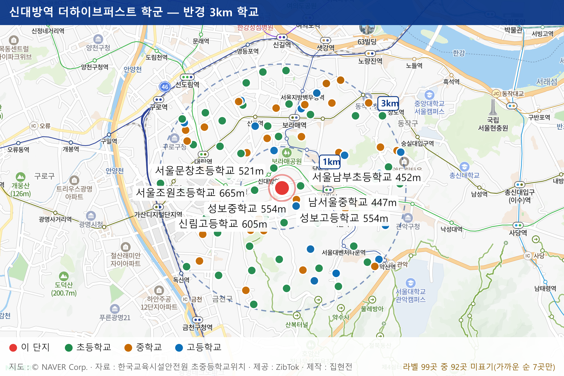 신대방역 더하이브퍼스트 학군 지도