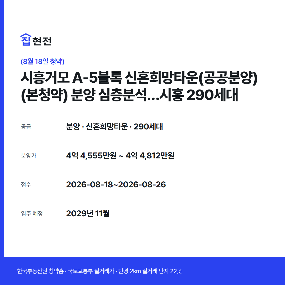 분양 · 신혼희망타운 · 290세대 · 접수 2026-08-18~2026-08-26