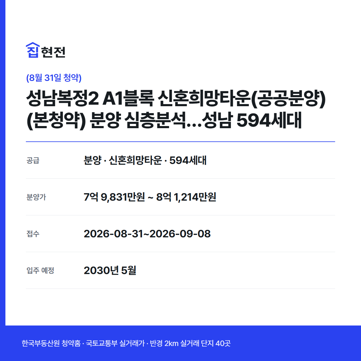 분양 · 신혼희망타운 · 594세대 · 접수 2026-08-31~2026-09-08